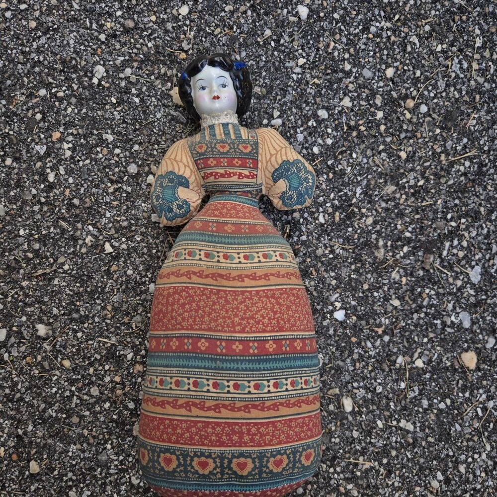Vintage Avon American Heirloom Doll Cloth Body Porcelain Head Pin Cushion 10"